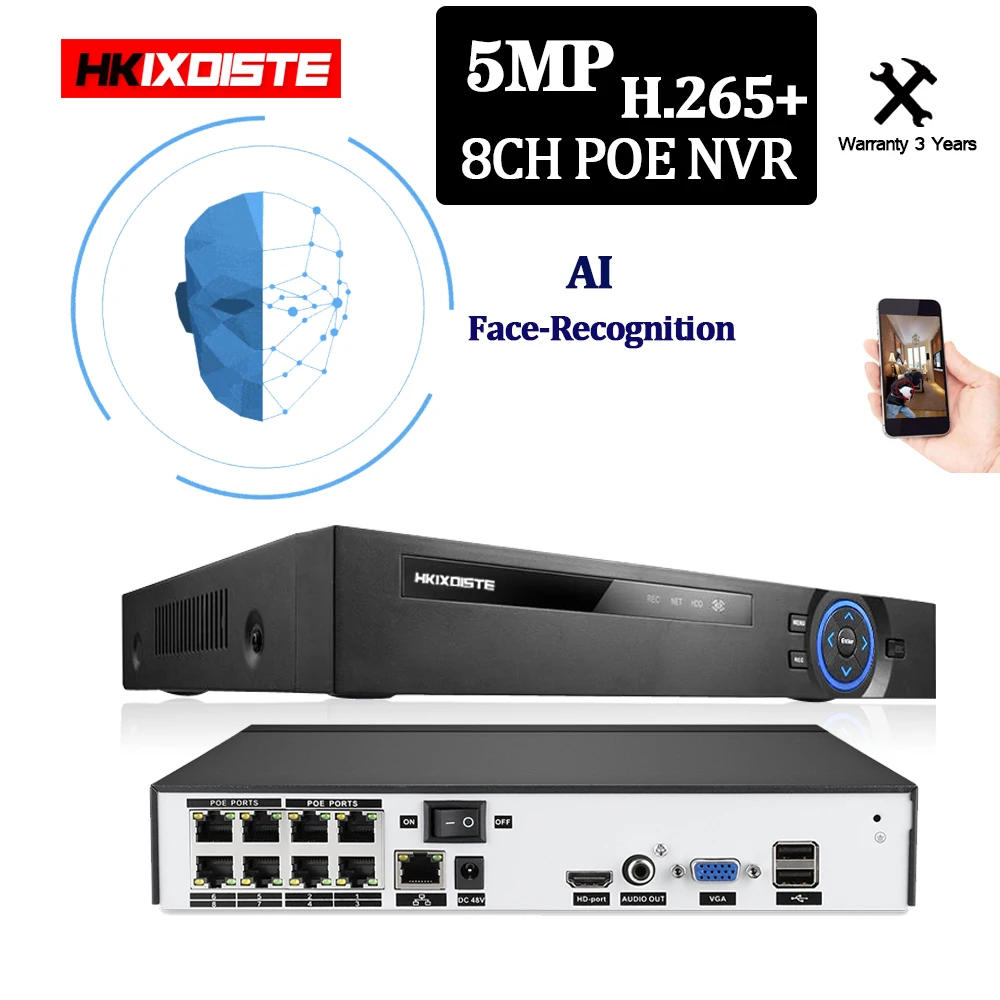 

The new upgrade Face Recognition PoE NVR Recorder Set 8CH 4MP 5MP H.265+ Compression PoE IP Camera Smartphone Remote APP Onvif