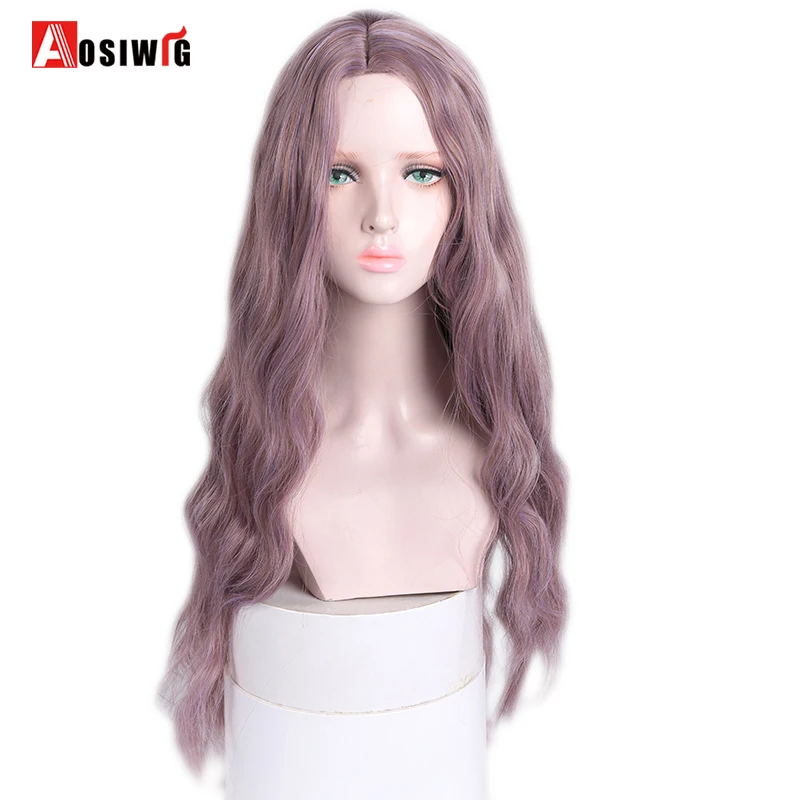 

AOSI 26" Long Mix Purple Womens Wigs Middle Part Heat Resistant Synthetic Water Wave Wigs for Women African American