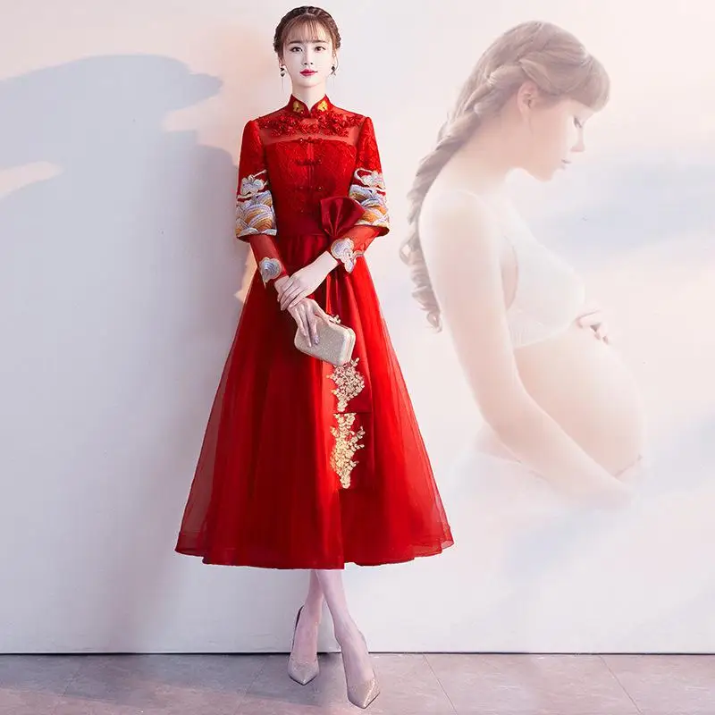 Китайский стиль женские Cheongsam сексуальные кружевные цветочные платья тонкая невеста, свадебное платье традиционная вышивка вечернее платье Vestidos 3XL - Цвет: Style H