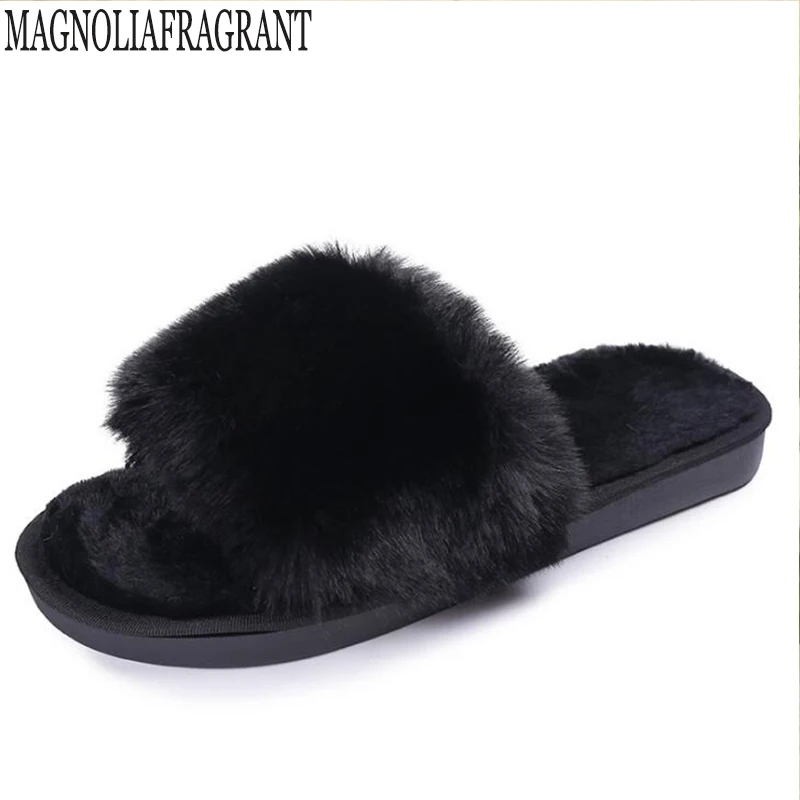 

2019 Women Slippers Fashion Spring Summer Autumn Non-slip Plush Slippers Women Faux Fur Slides Flip Flops Flat Shoes y389