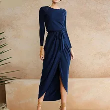 Весенне-осеннее женское платье однотонного размера плюс, женское длинное платье с коротким рукавом, необычные летние повседневные платья макси для девушек CLD719