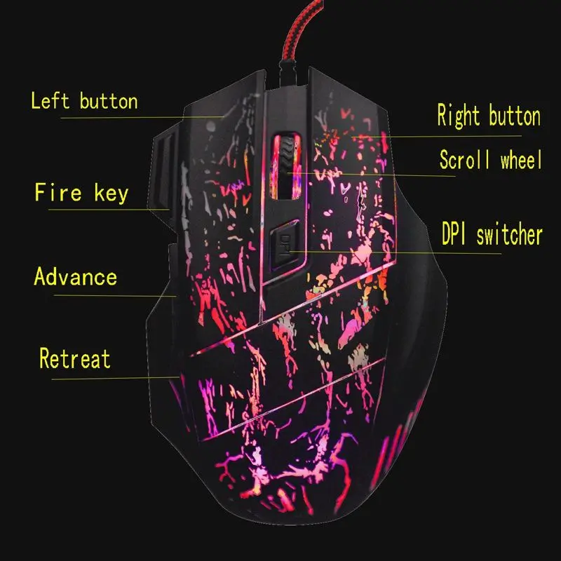 Профессиональная Проводная игровая мышь USB 5500 dpi Регулируемая оптическая компьютерная мышь Мыши с 6 кнопками светодиодный светильник мышь для ПК ноутбука