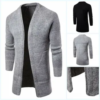 

Hot Selling Men's Korean Casual Fashion Lapel Cardigan Big Pocket Sweater Cardigan Slim Coat Wool Knit Long Sleeve Solid Color