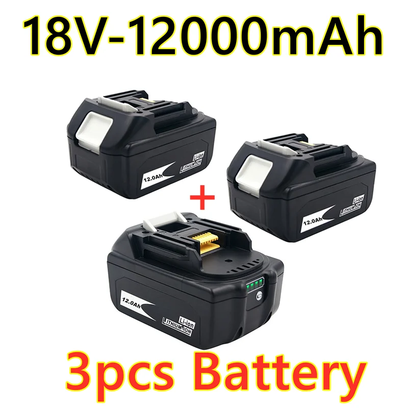 2021 makita bl1880 bl1860 bl1830 bateria recarregável + carregador 3a, 2, 18v, 12.0ah, 12000mah li ion bateria, ferramentas elétricas