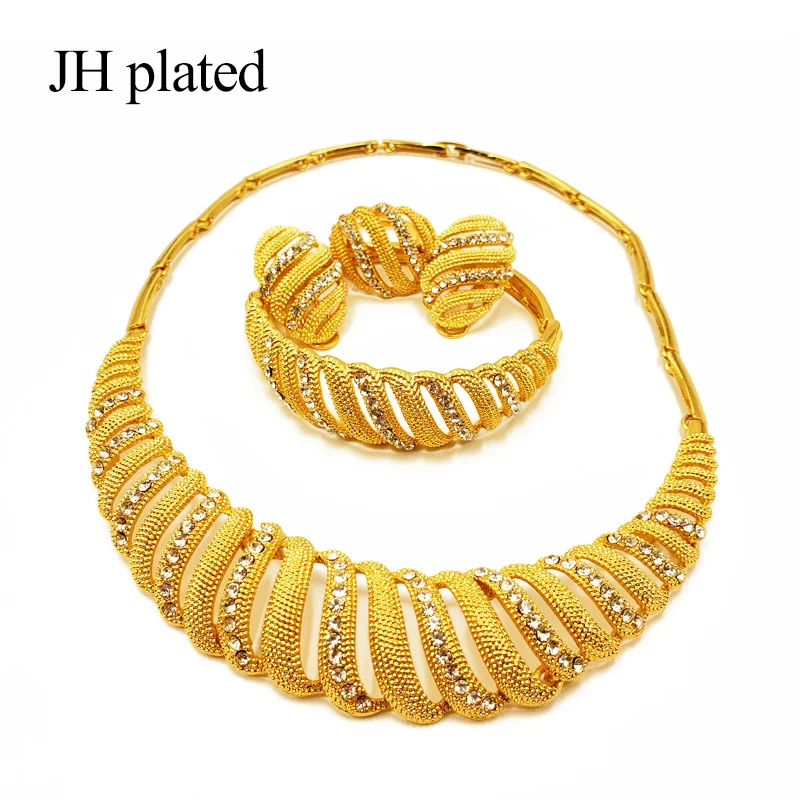 JHplated африканская эфиопская Мода золотого цвета ювелирные изделия для женщин свадебный подарочный набор ожерелье серьги кольцо браслет наборы индийский женский подарок