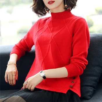 

Knitted Women Sweater 2019 Autumn Winter Loose Casual Solid Color Sweater Long Sleeve Knitwear Women Short Office OL Sweaters