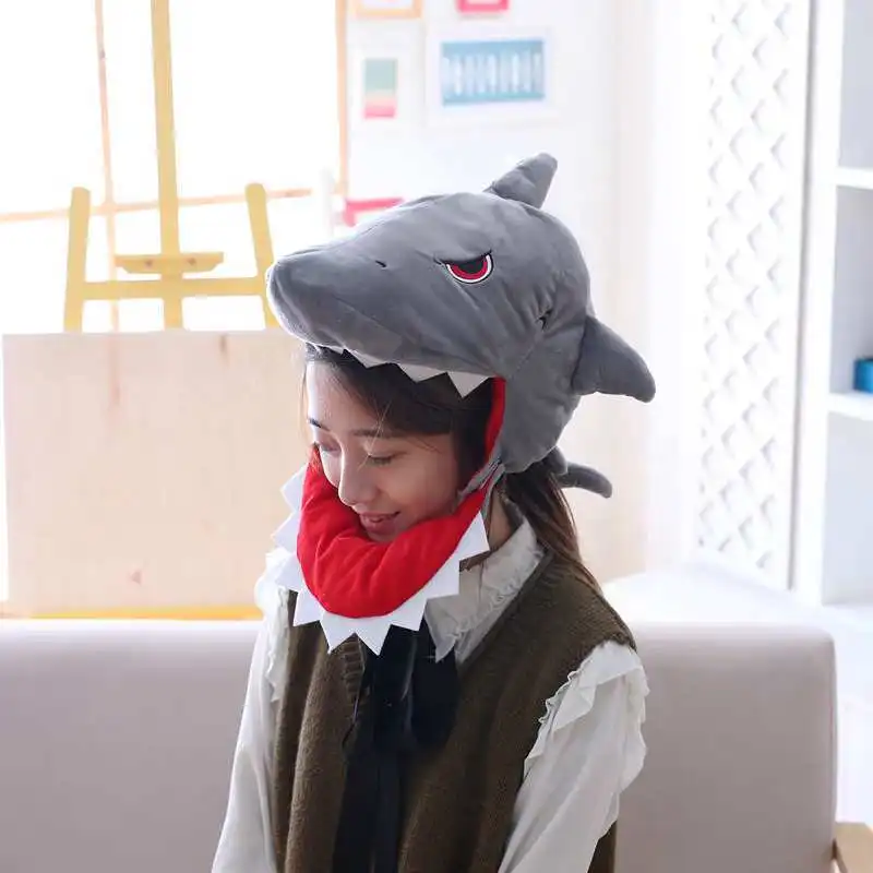 Плюшевые забавные акулы шляпа коронета головные уборы динозавр COS головные уборы плюшевые игрушки куклы Рождественский подарок - Цвет: grey shark