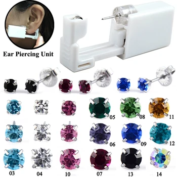 

24pcs/box Disposable No Pain Sterile Ear Puncture Unit Tiffany Crystal Ear Studs CZ Gem Earring Body Piercing Jewelry