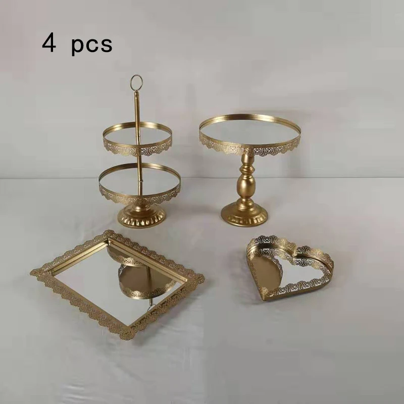 2-16 шт Золотой металлический зеркальный стенд для торта, набор для свадебной вечеринки, стенд для кексов, инструменты, Фондант, дисплей для торта, набор для вечерние формы для выпечки - Цвет: mirror 4pcs