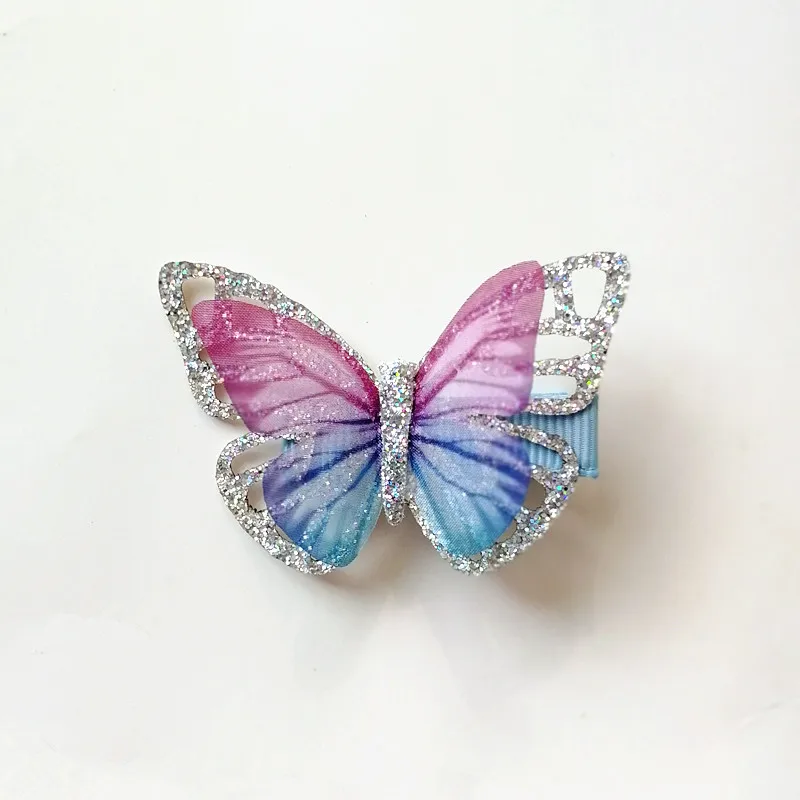 2pcs/lot Summer Printing Butterfly Kid Hair Clip Cute Girls Gauze Multicolor Hair Grip Hair Barrette Floral Kids Hair Accessory - Цвет: 6