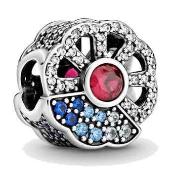 

Original Openwork Blue & Pink Fan With Colorful Crystal Beads Fit 925 Sterling Silver Charm Bracelet Diy Jewelry