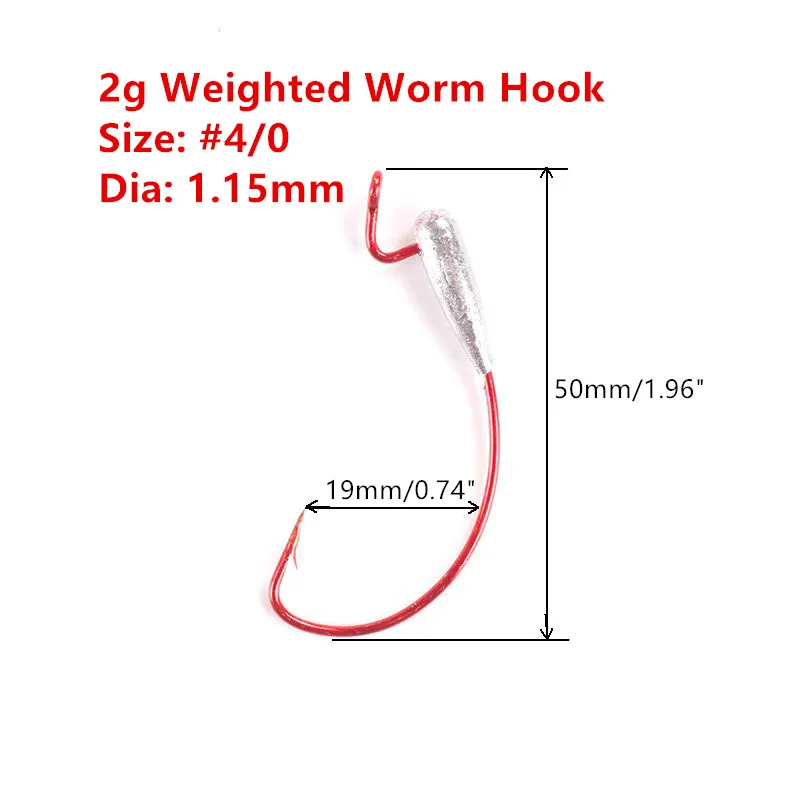

10 pcs 4/0 2g /3.5g Weighted Worm Hook Carbon Steel Offset Curved Shank Barb Wide Gap Fishing Hooks for Soft Plastic Baits