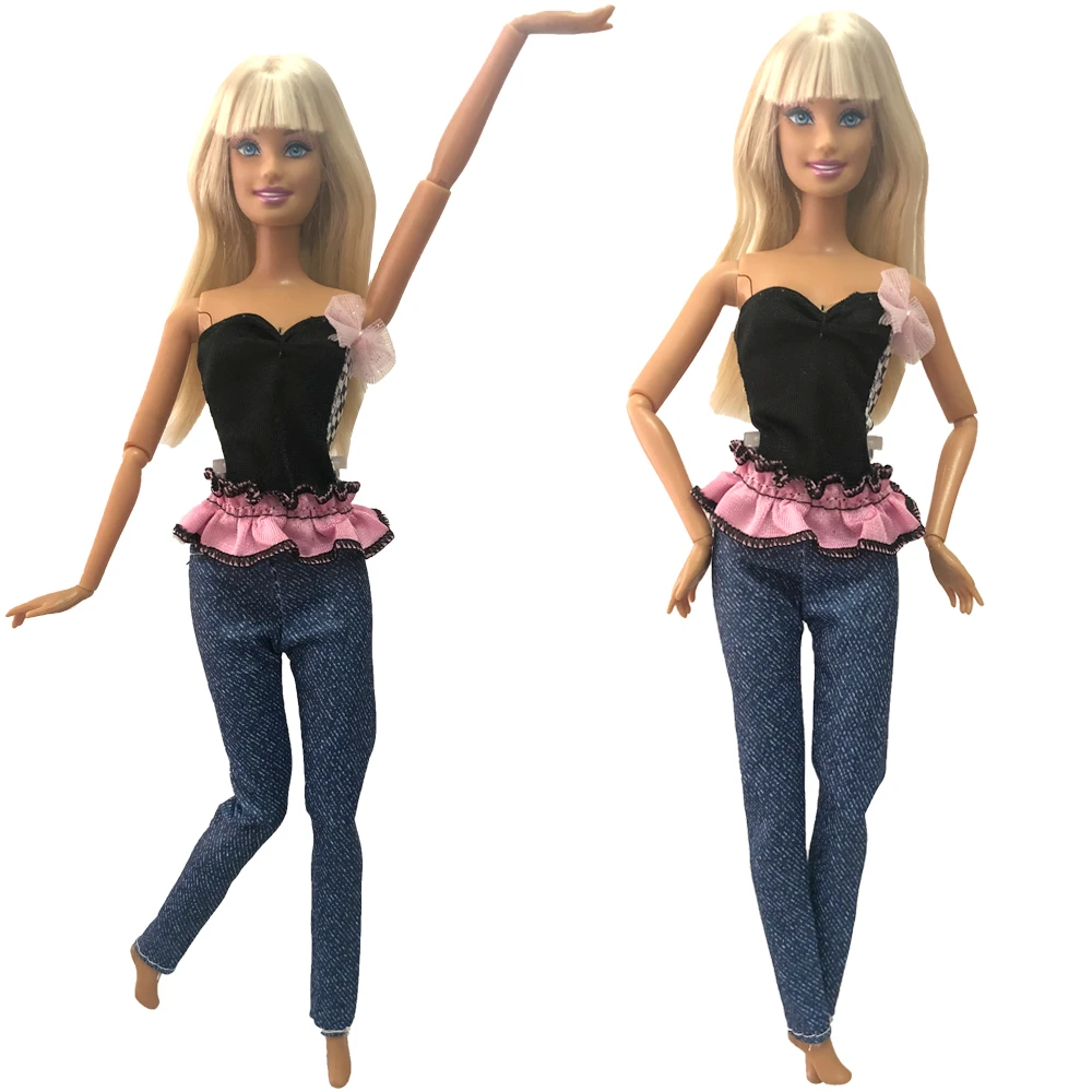 NK traje de moda para muñeca Barbie, camisa negra + Pantalones vaqueros  largos, accesorios de ropa, casa de juegos, juguetes de vestir, regalo 8X,  1 ud.|Muñecas| - AliExpress