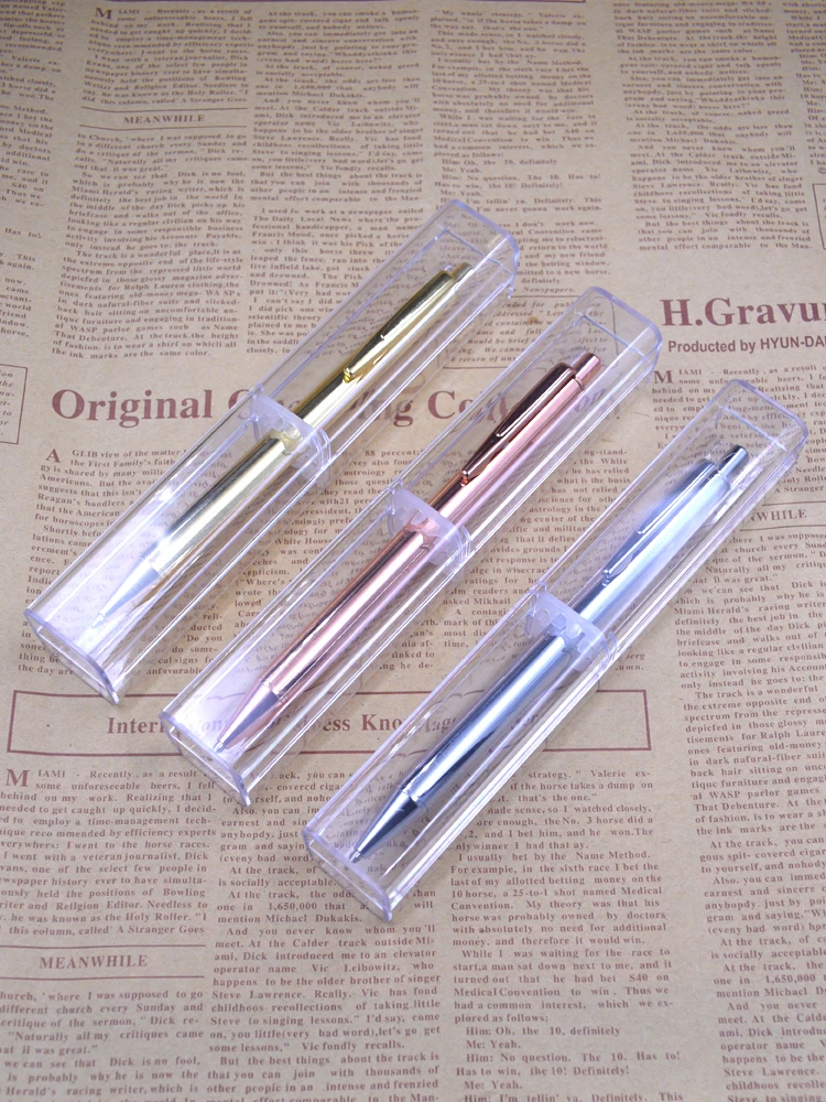 

One Set Metal Ball Point Pen With Case Metal Ballpen With Transparent Gift Pencil Case Office School Writing Gift