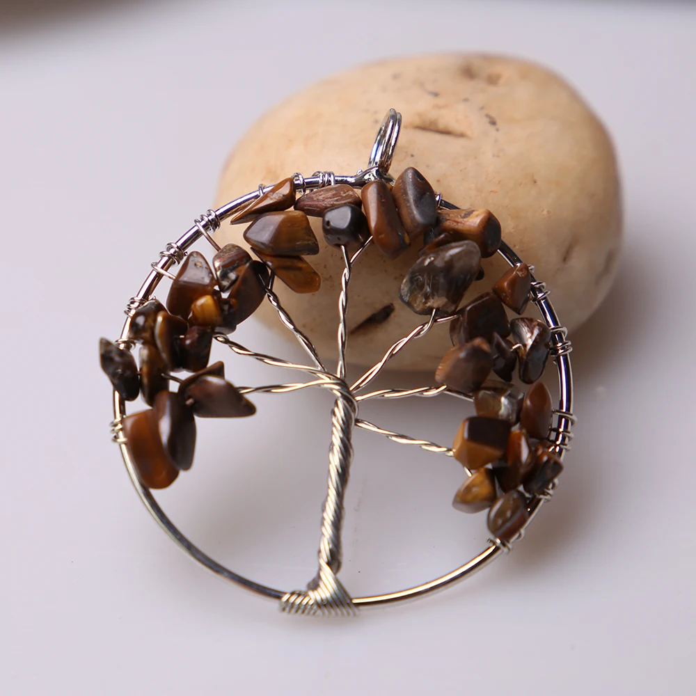 Green Tree of Life Necklace Pendant Handmade Mother Child Pattern for Women 7 Chakra Natural Stone | Украшения и аксессуары