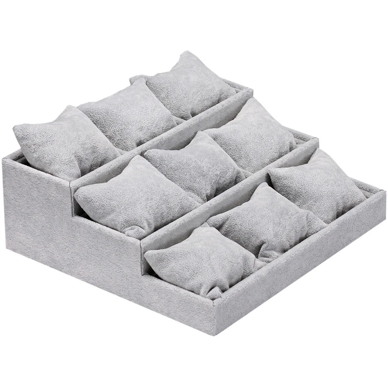

High-Grade Grey Velvet Jewelry Tray Accessories Display Box Bracelet Watches Receive Creative Jewelry Display Shelf Holder
