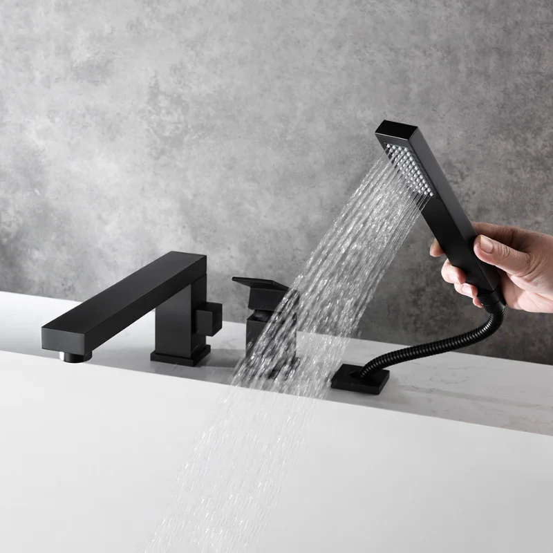 

Квадратный смеситель для ванны с 3 отверстиями, монтируемый на столешницу, матовый золотой кран для ванны, смешанный смеситель для горячей и холодной воды