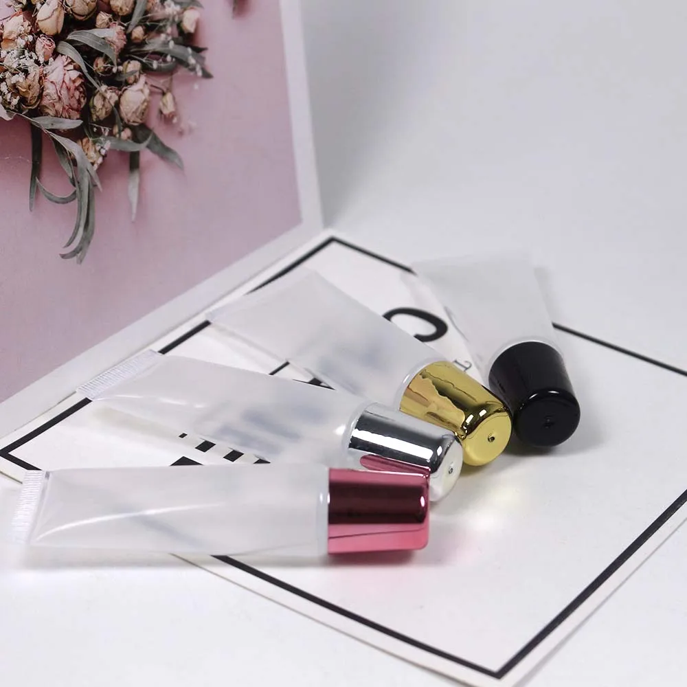 

10ml 50pcs empty soft lip gloss tube with rose gold /silver cap