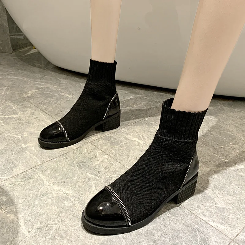 

Martin Boots Women's 2019 New Style Autumn & Winter plus Velvet Chunky-Heel Ankle Boots Korean-style Versatile England Ventilati