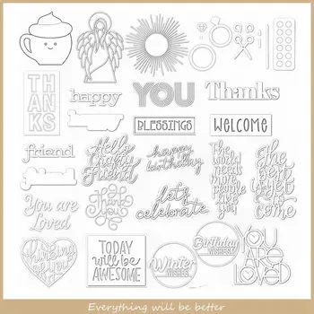 

Mix Letter Words Happy Birthday Sun Angel Round Heart Frame Metal Cutting Dies DIY Handmade New Stencils Hot Decorate Cards 2020