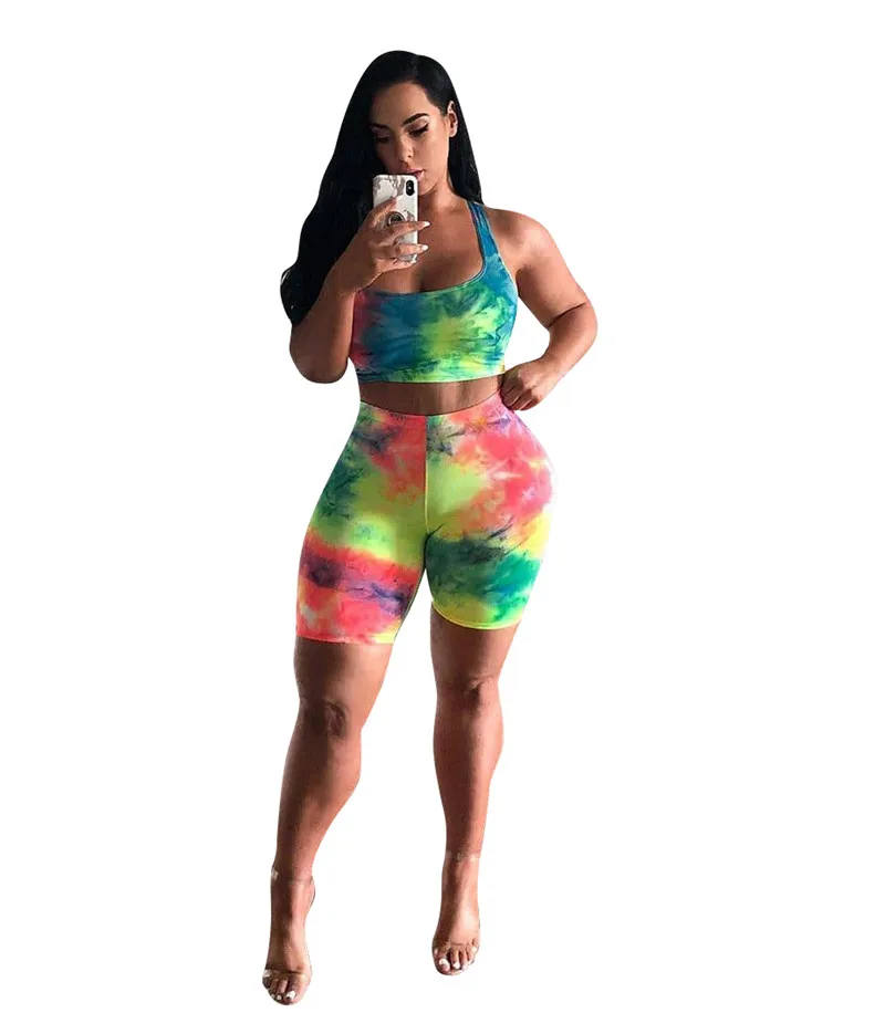 Casual Rainbow Tie-dye Two Piece Set 