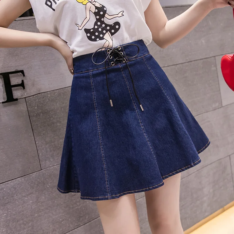 

Photo Shoot 2019 New Style High-waisted Short Culottes Skirt Tutu Full Skirt Anti-Exposure Denim Skirt Big Hemline A- line Skirt