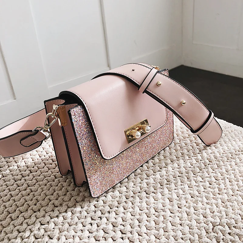 

Online Celebrity New Arrival Bag Women's 2019 New Style Fashion Korean-style Versatile Shoulder Bag Wide-Strap Sequin One-Should