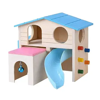 

Wooden Hamster House Hut Pet Small Animal Hamster Nest Funny Climbing Ladder Slide Bell Wooden Hut Play House Playing Toy