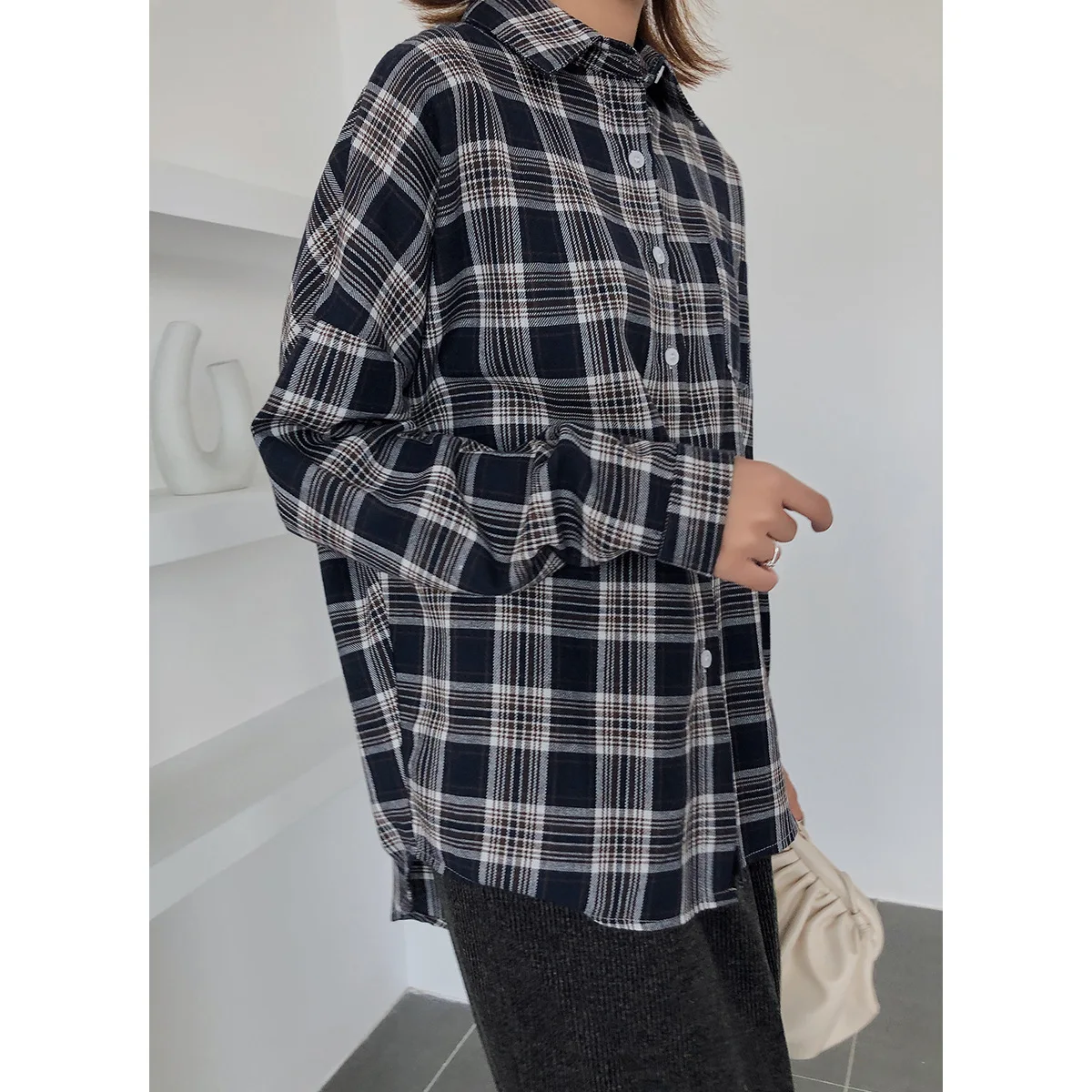 

Spring New Style Women's Plaid Blouse Korean-style Fashion Loose Shirt Women's College Style Turn-down Collar Long Sleeve Tops