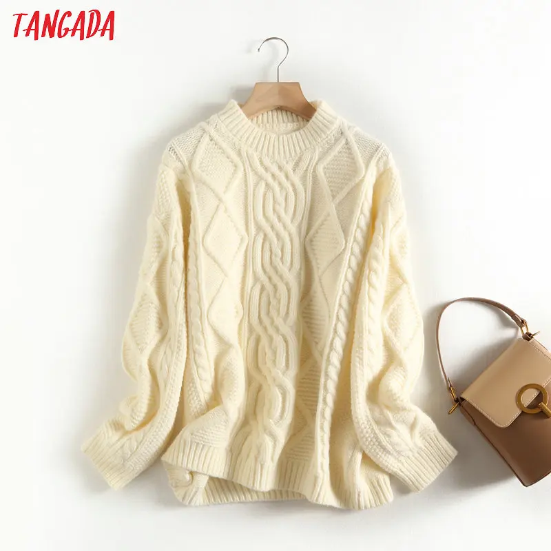 Tangada Женские винтажные твист свитеры с длинным рукавом зимние толстые женские пуловеры джемпер Стильные повседневные топы BC60