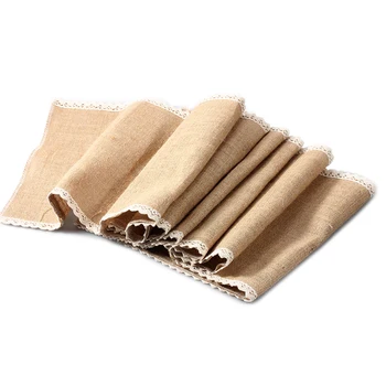 

1pc Vintage Burlap Lace Table Runner Natural Jute Table Cloth Country Party Wedding Decoration