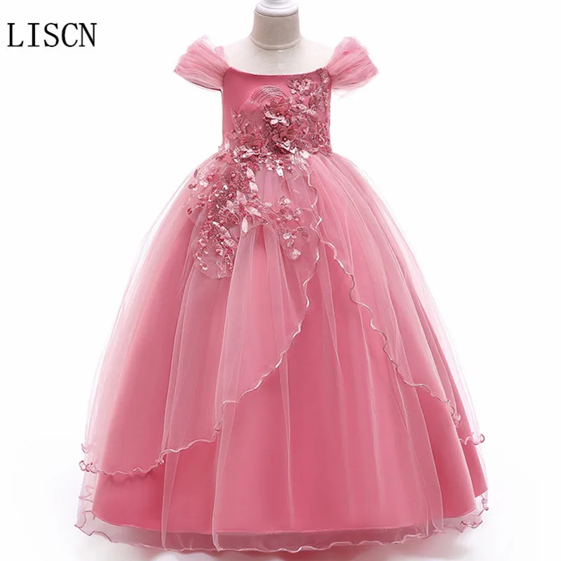 

Cap Sleeve Pearls Ball Gown Birthday Colorful Tulle Flower Girl Dresses Lace Kids Pageant Formal Party Floor Length Fashion