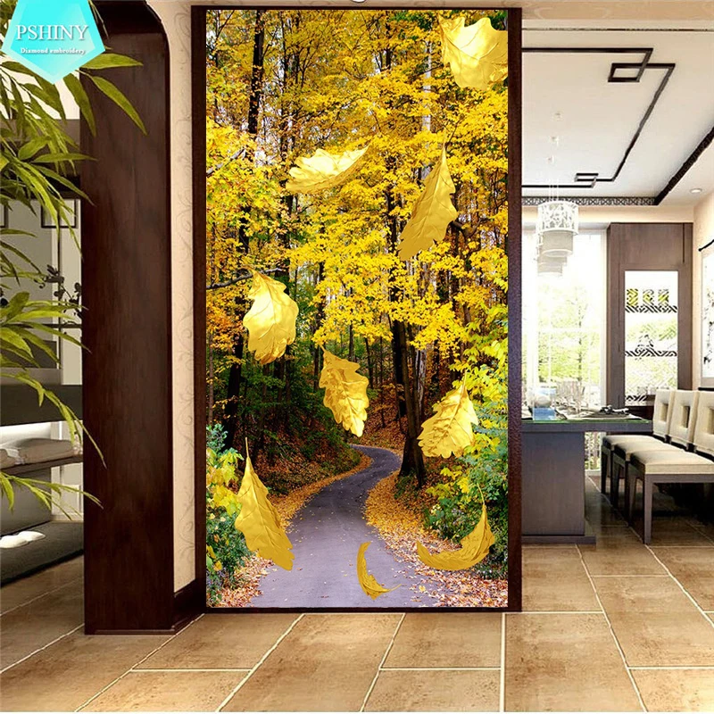 

5D DIY Diamond embroidery Golden leaves backdrop landscape pictures Home Decor Fully Resin round rhinestone Painting cross stich