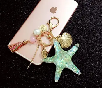 

2020 new 10 pcs new Cute Cartoon Sea World Starfish Pearl Shell Keychain Key Chain Kye Ring Crystal Pendant Keychain Gift Girls