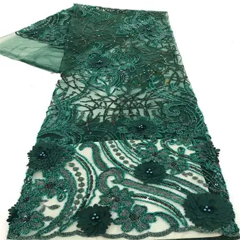 

2020 New Arrival 3D flower Sequins Lace Fabrics African Nigerian Tulle Mesh Lace Fabric wih beads for Wedding Dresses A2252109