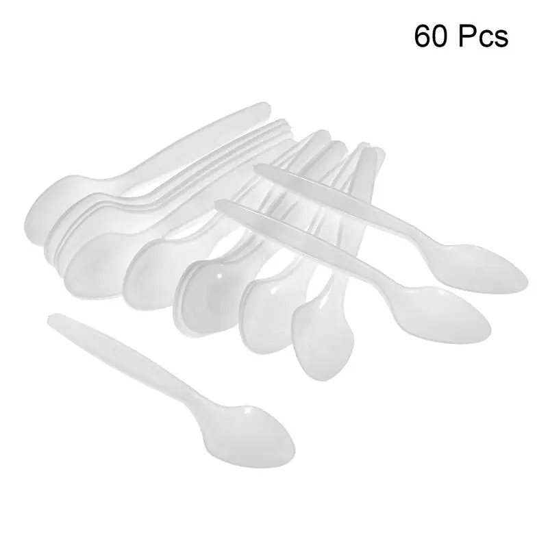 60 шт пластиковые ложки одноразовая посуда прозрачные столовые приборы ложки