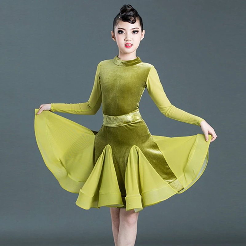 Children Latin Dance Dress Winter Long-Sleeved Velvet Competition Performance Clothing Girls Rumba Cha Samba Wear DN4451 | Тематическая