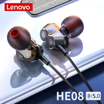 

2020 NEW Lenovo HE08 Wireless earphone Dual Dynamic Neckband Bluetooth 5.0 New Upgrade 4 Speakers HIFI Stereo VS HE05 Headset