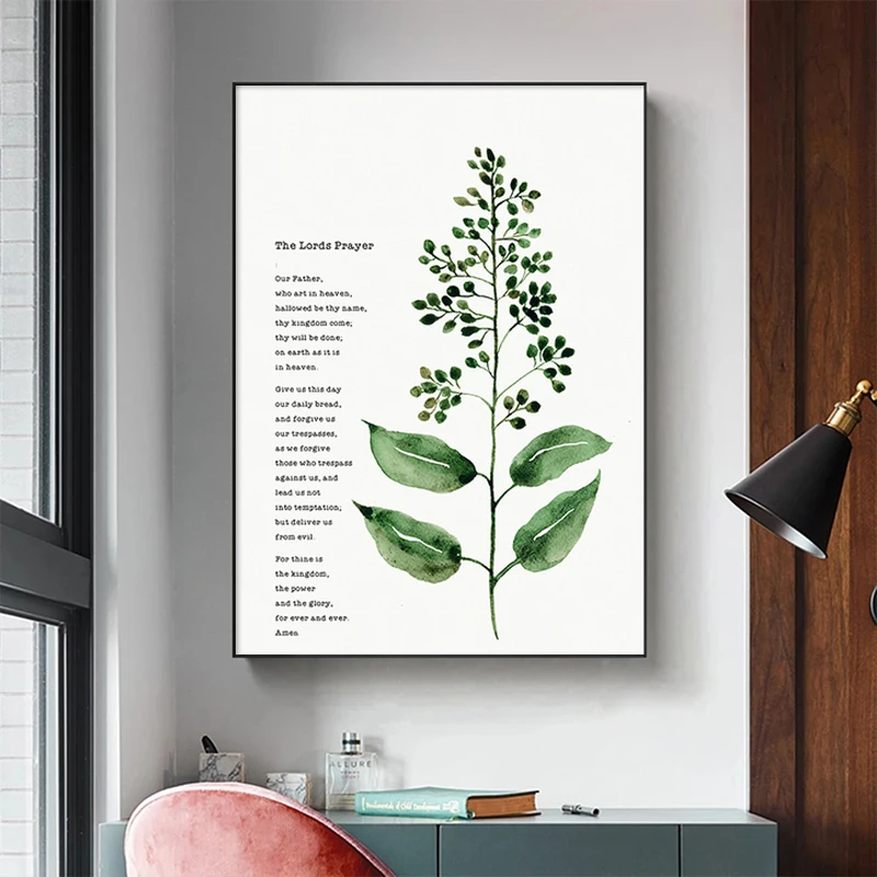 Botanical Bible Verse Print Scripture Christian Canvas Painting Poster Wall Blessed Quote Pictures for Living Room Home Decor