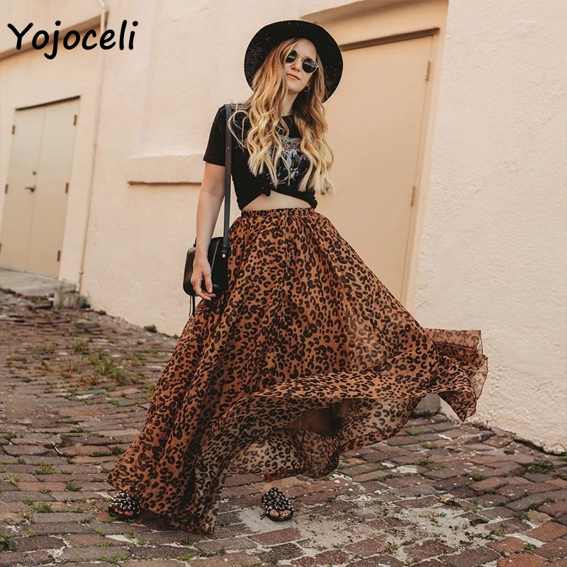Yojoceli, леопардовая шифоновая юбка, нижняя Женская длинная юбка, уличная, бохо, Женская юбка с принтом, Нижняя юбка