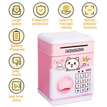 Hucha electrónica de imitación de dibujos animados para niños, Banco de dinero con contraseña, función de Detector de Historia de Música, regalo