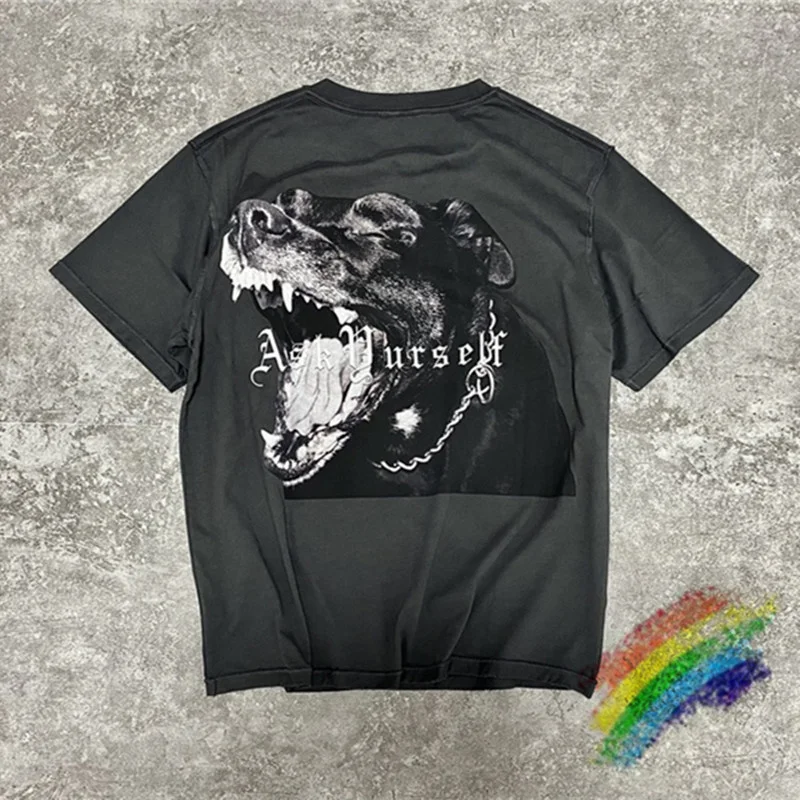 Oversized Askyurself T Shirt Men Women 1:1 High Quality T-shirt Vintage Dog Head Print Nice Washed Tee Tops |