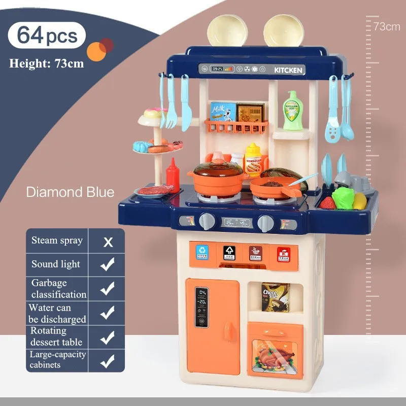 

73cm Large Children's Play House Kitchen Toy Baby Simulation Spray Kitchen Table Cooking Mini Food Set Toys Gifts for Girls