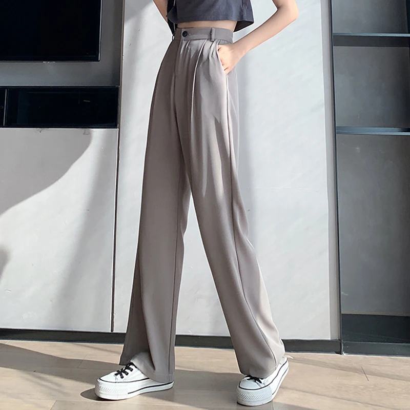 Casual High Waist Loose Wide Leg Pants for Women Spring Summer New Loose Female Floor-Length White Suits Pants Trousers B18701X