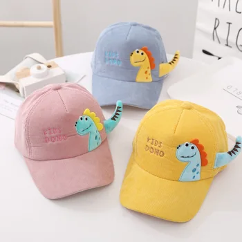

2020 Baby boy ad girl hats Children's autumn and winter new cartoon dinosaur baby hat corduroy cute shape baby baseball caps