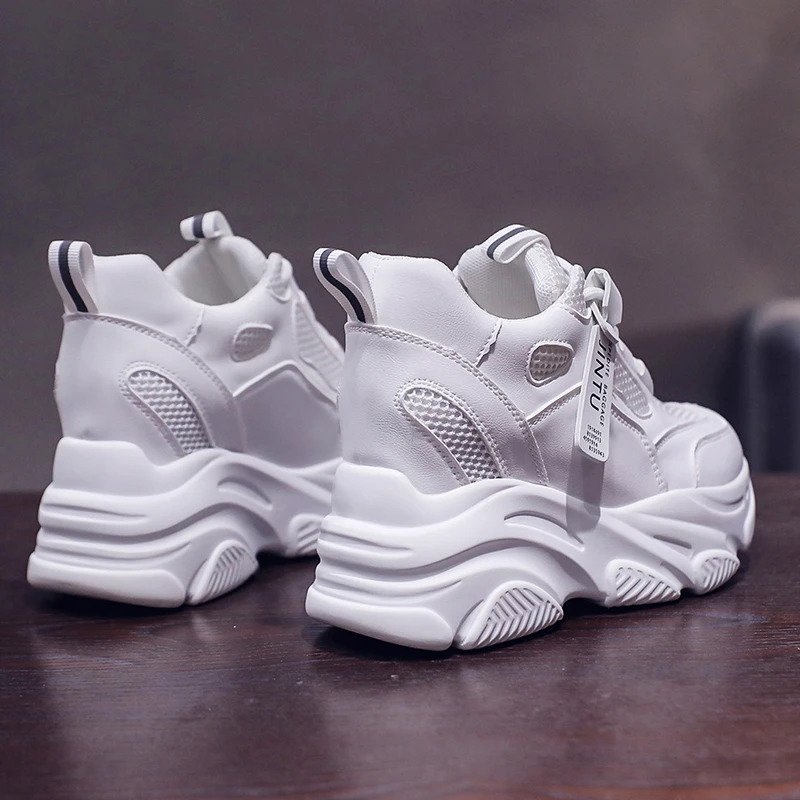 Brand 2022 Spring Breathable Mesh Sneakers Hidden Increasing Sport Shoes Woman Wedge Casual Chunky Shoes High Platform Shoes 9CM 3