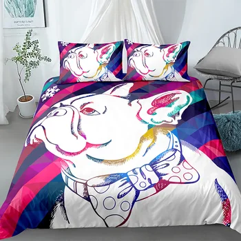 

Animals Dog Pattern Three-piece Suit Print Bedding Set Quilt Cover Pillowcases for Home Bedroom Decor Stylish Bed