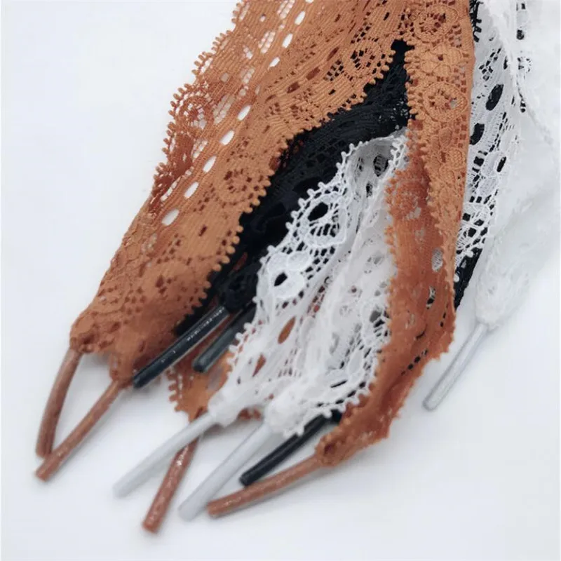 Elegant Black Lace Ribbon Shoelaces for Women's Casual Sneakers - 120CM