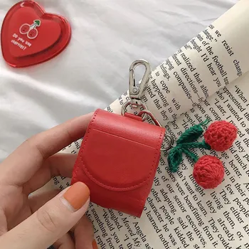 

For AirPods Case Cover Leather Strawberry Accessories Earphone Case For Airpods Headphone Charging Box Keychain BaG