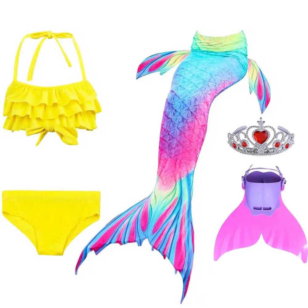 Девушки сказки костюм русалки для косплея морская нимфа принцесса одежда хвост русалки для купания и бикини гофрированные топы нижняя часть купального костюма